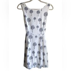 White Midi Dress with Tree Print Pattern